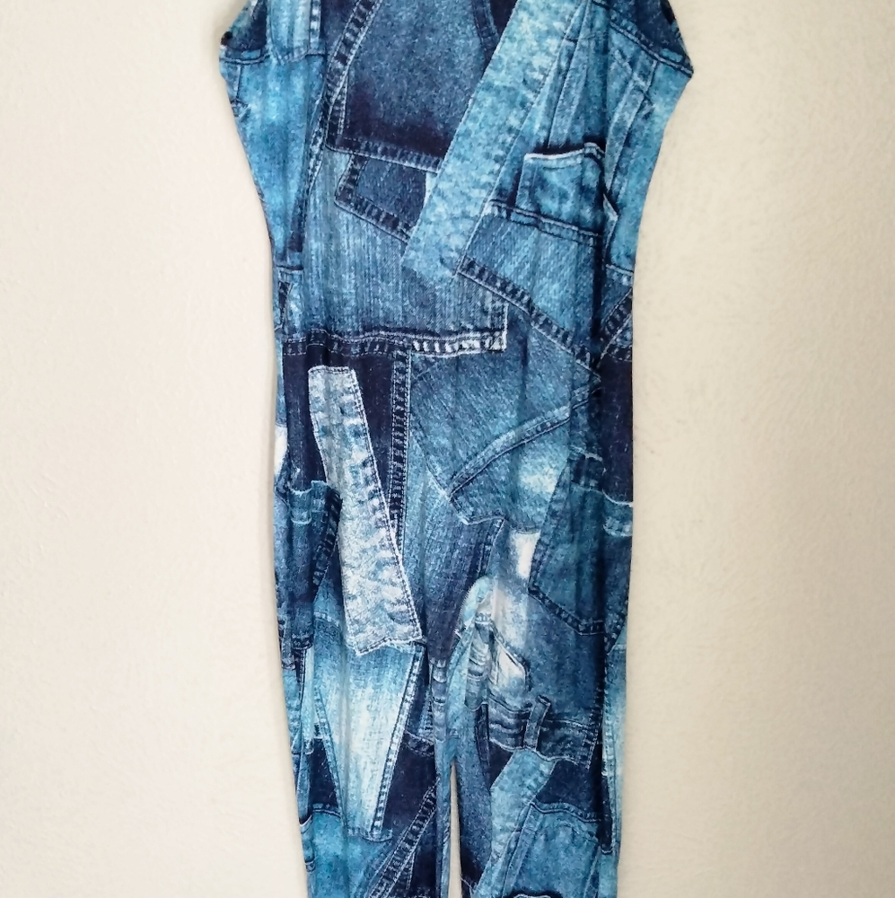 Denim Look Patchwork Jumpsuit